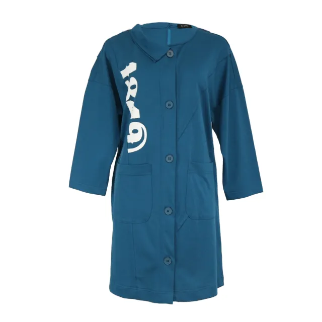 【ICHE 衣哲】Cop.Copine 法國原裝進口高磅棉數字印花長版外套-群青