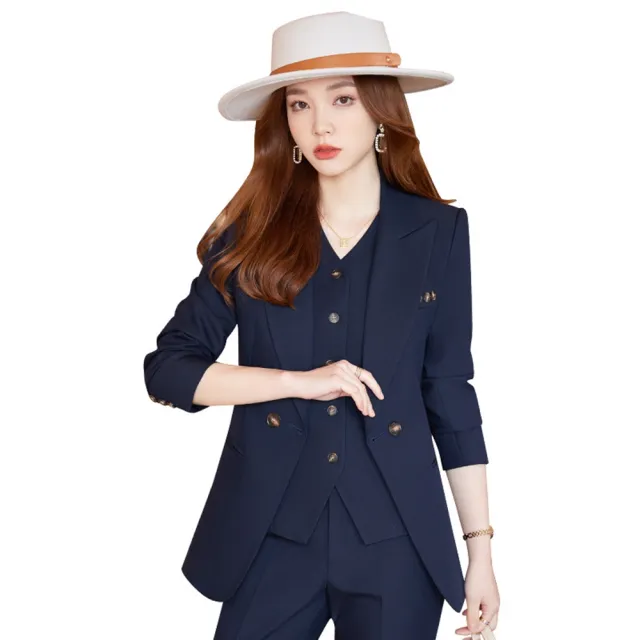 【米蘭精品】現貨+預購 西裝套裝三件套(純色外套馬甲長褲女職業西裝3色74ct1)