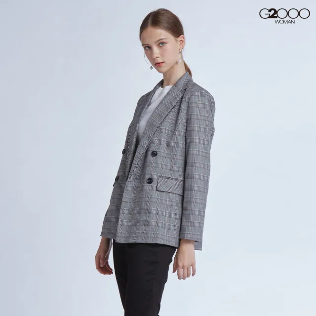 【G2000】時尚雙排釦設計格紋西裝外套-灰色(1821225596)