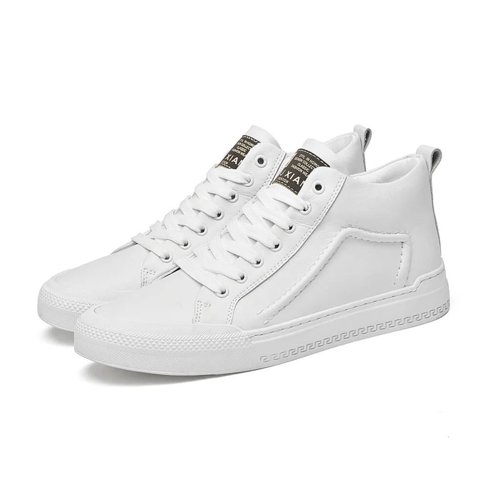 【Adonis】真皮休閒鞋 厚底休閒鞋/真皮立體車線造型時尚高筒休閒鞋-男鞋(白)