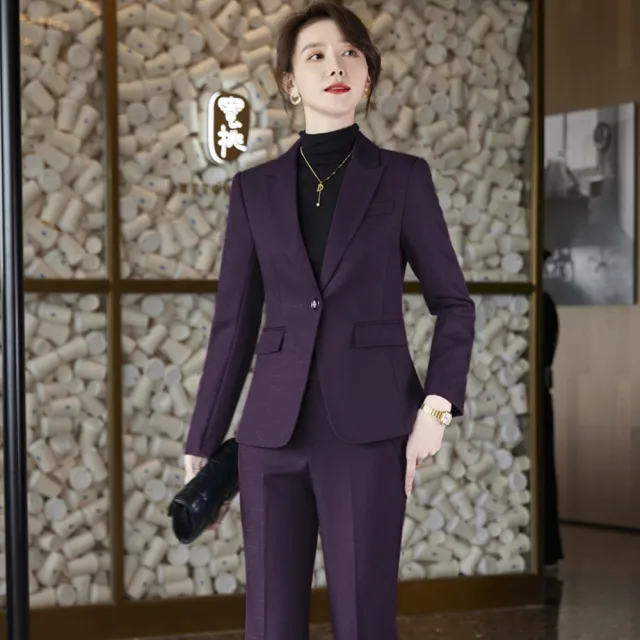 【米蘭精品】現貨+預購 西裝套裝兩件套(一粒扣外套長褲秋季女職業西裝3色74ct57)