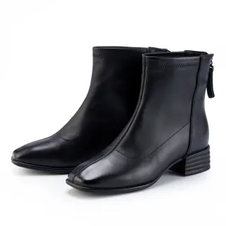 【CHOiCE】柔軟皮質百搭方頭低跟短靴(黑色)