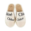 【Chloe’ 蔻依】CHLOE WOODY經典黑字LOGO帆布拚皮革拖鞋(白/黑字)