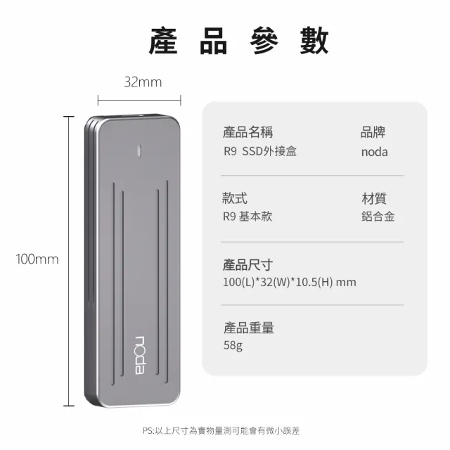 【noda】R9 Mini SSD 外接盒 基本款(支持雙協議 NVMe/SATA)