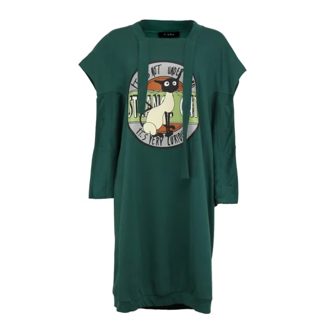 【ICHE 衣哲】Cop.Copine 法國原裝進口純棉卡通貓咪印花洋裝共2色