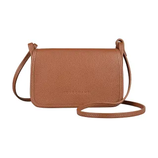 【LONGCHAMP】LONGCHAMP LE FOULONNE壓印LOGO牛皮吸釦式掀蓋斜背包(焦糖棕)