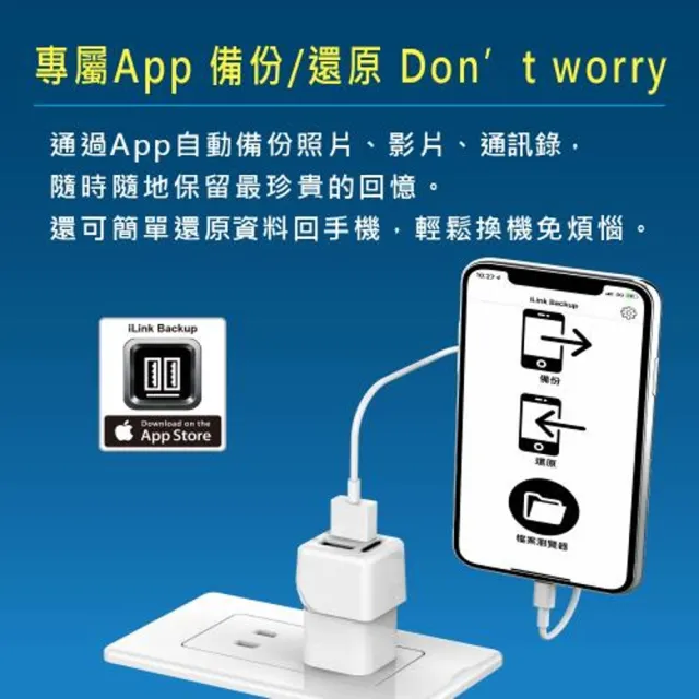 蘋果iPhone 備份豆腐頭 隨身碟記憶卡讀卡器-iLink Backup 蘋果備份管家-SPT聖保德