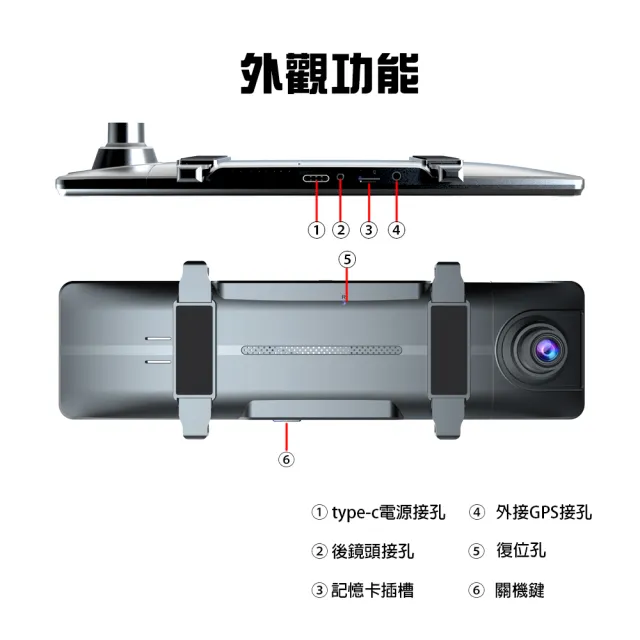 【勝利者】12吋4K+1K前後雙錄盲區偵測全觸控後視鏡型行車紀錄器(附贈128G)