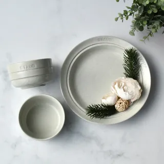 【法國Staub】松露白陶瓷碗盤3件組(湯盤22cm+陶碗10cm2件)