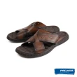 【PEGADA】真皮交叉舒適氣墊拖鞋 深棕色(131222-DBR)