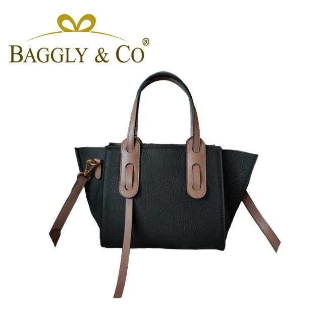 BAGGLY&CO 杜艾頭層牛皮斜背手提包(奶茶/黑色 時尚