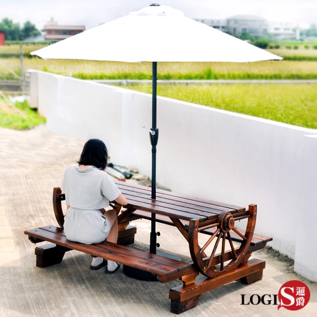 【LOGIS】防腐實木桌帶椅組 庭園桌椅(啤酒桌 戶外桌椅)