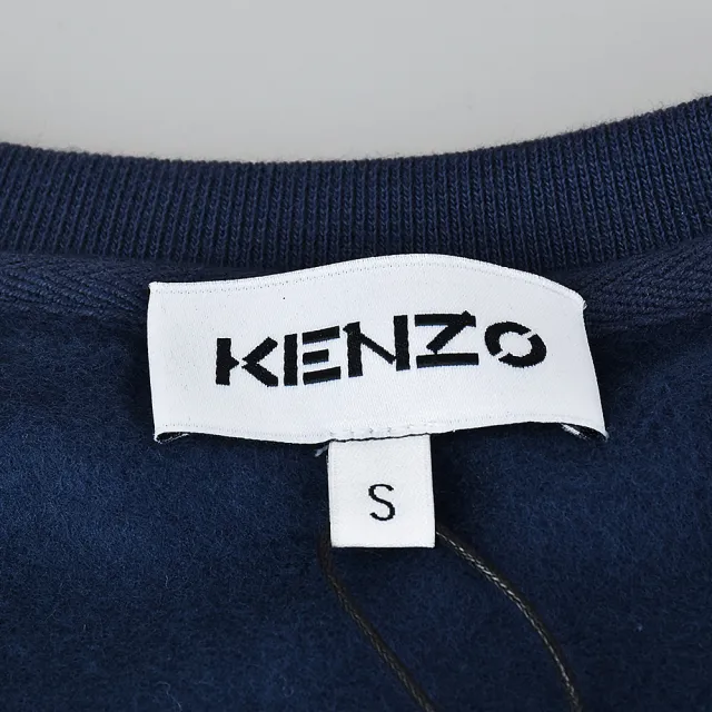 【KENZO】KENZO彩色刺繡LOGO字母設計純棉長袖大學T恤(女裝/深藍)