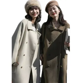 【巴黎精品】毛呢大衣羊毛外套(長版寬鬆雙排扣時尚女外套3色p1aq24)