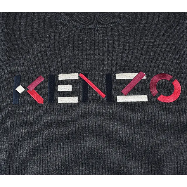 【KENZO】KENZO刺繡LOGO彩色字母設計羊毛長袖毛衣(女款/深灰)