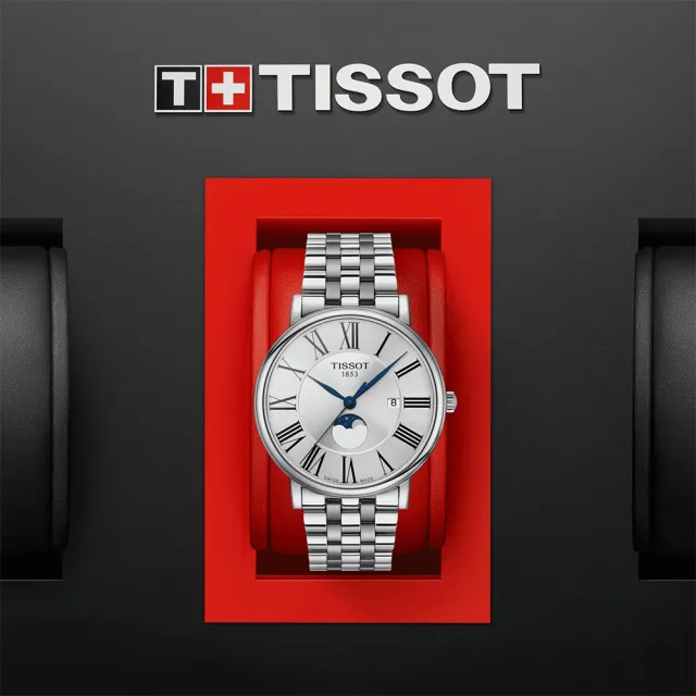【TISSOT 天梭 官方授權】CARSON 羅馬數字月相錶 對錶-40+32mm 情人節禮物(T1224231103300/T1222231103300)