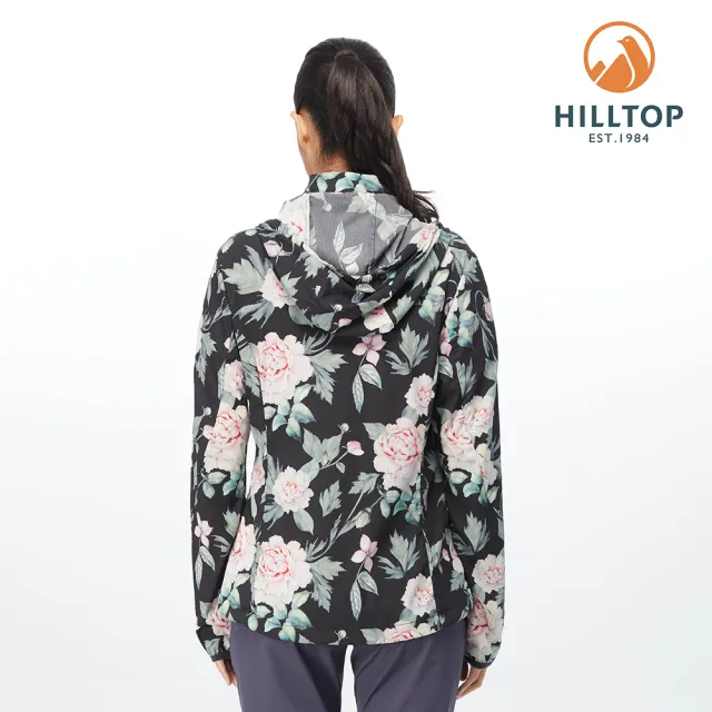 【Hilltop 山頂鳥】Summer Breeze Printing 女款超潑水彈性輕量抗UV印花外套 PS02XFE6 黑