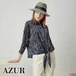 【AZUR】緞面幾何線條綁結襯衫
