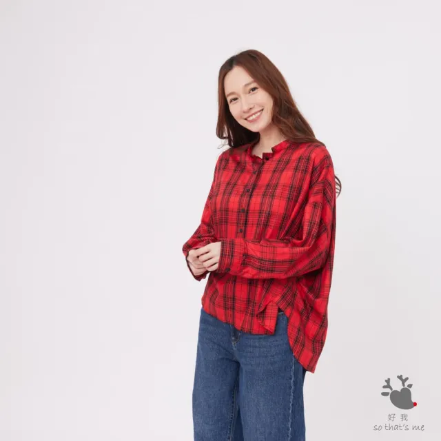 【so that’s me 好我】Tracy半開襟寬版八分袖襯衫(紅格紋)