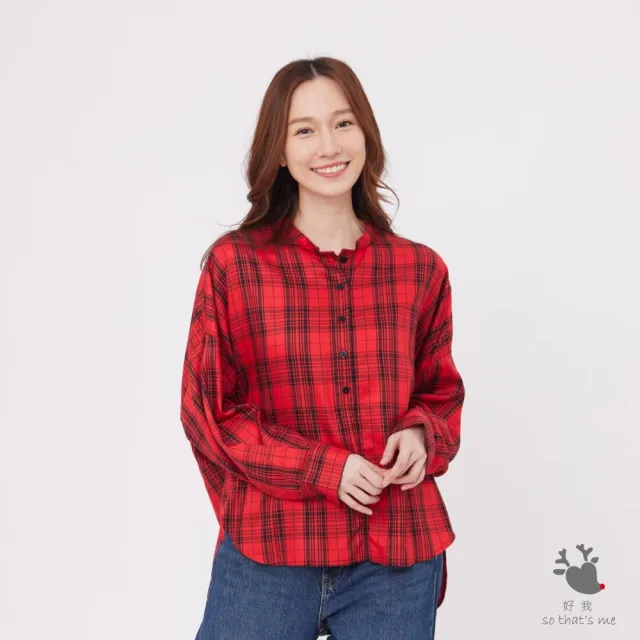 【so that’s me 好我】Tracy半開襟寬版八分袖襯衫(紅格紋)
