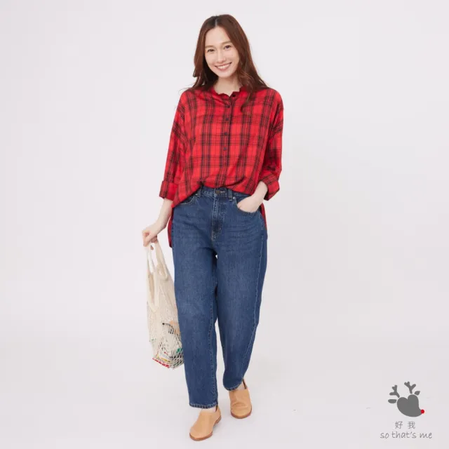 【so that’s me 好我】Tracy半開襟寬版八分袖襯衫(紅格紋)