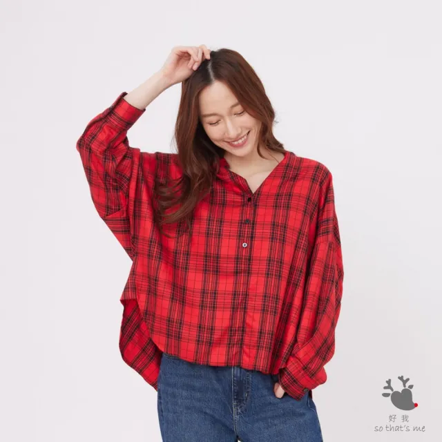 【so that’s me 好我】Tracy半開襟寬版八分袖襯衫(紅格紋)