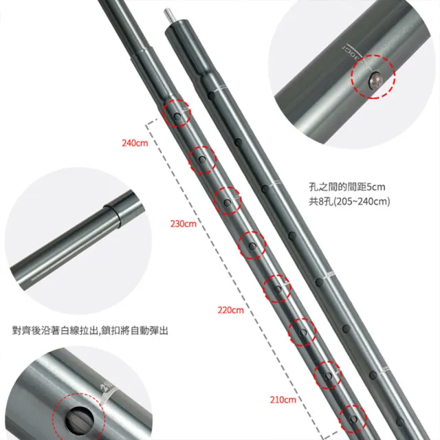 【CLS 韓國】鋁合金伸縮營柱(32mm 240cm 天幕營柱 彈扣式伸縮營柱)