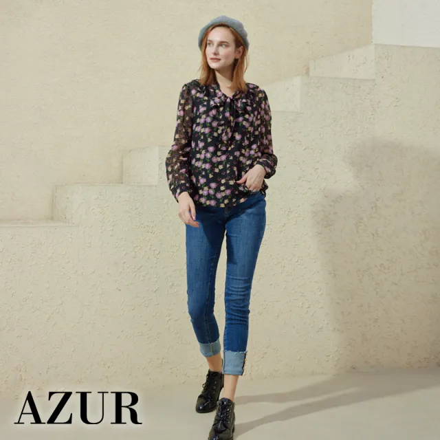 【AZUR】ROSSA 反褶側邊釦造型牛仔褲