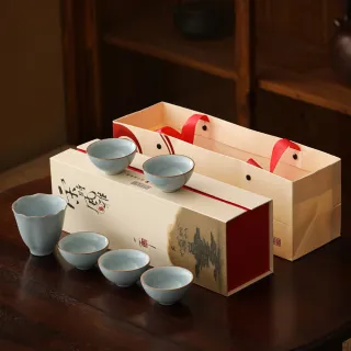 【美味好伙伴】汝窯茶杯禮盒 一海五杯(茶杯 茶具 茶壺 泡茶壺)