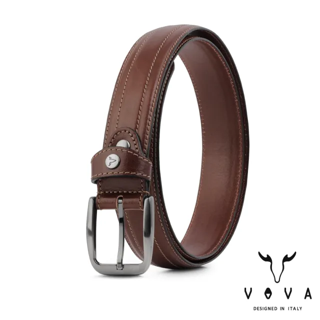【VOVA 沃汎】品味紳士雙車線復古休閒皮帶-咖啡色(VA007-003-BR) 送禮推薦（其他規格）