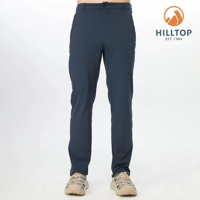 【Hilltop 山頂鳥】Multi Function 男款超潑水抗UV彈性可調節腰圍休閒長褲 PS07XME5 藍