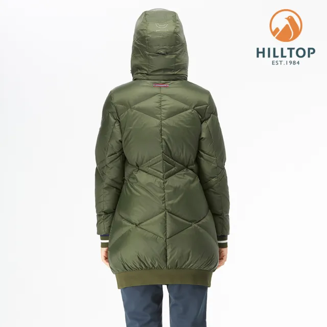 【Hilltop 山頂鳥】女款超潑水長版蓄熱羽絨外套F24FE7墨綠