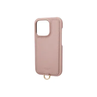 【Gramas】iPhone 14 Pro 6.1吋 Shrink 時尚工藝 吊繩皮革手機殼(粉)