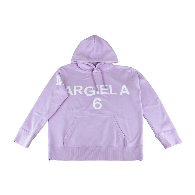 【MM6 MAISON MARGIELA】MM6 Maison Margiela白字LOGO棉質長袖連帽T恤(女款/淡紫色)