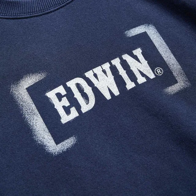 【EDWIN】男裝 人氣復刻款 噴漆LOGO厚長袖T恤(丈青色)