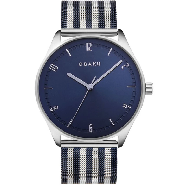 【OBAKU】秋日時尚氣質腕錶-銀X條紋藍(V235GXCLMK)
