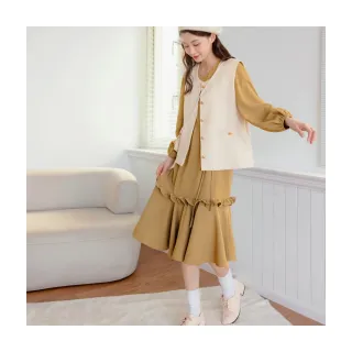 【OB 嚴選】小V臉V領荷葉造型綁帶拋袖長洋裝 《DA9507》