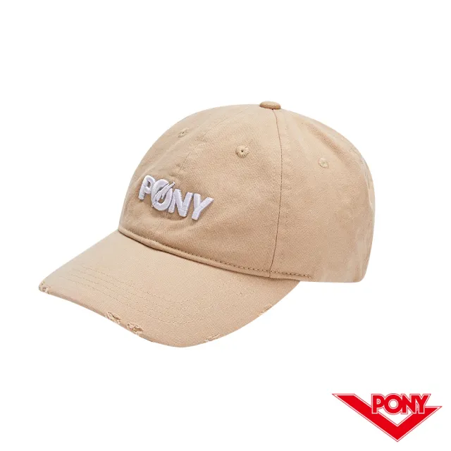 【PONY】字母棒球帽- 做舊設計  配件 中性-卡其(遮陽造型必備)