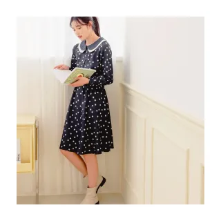 【OB 嚴選】雙層領片圓點收腰不易皺口袋中洋裝 《DA9450》
