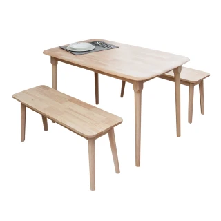 【BODEN】馬恩4尺實木餐桌+坦卡司3.3尺實木長凳桌椅組合-鄉村木紋色(一桌二長凳)