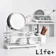 【Life+】日式簡約 雙層多功能碗盤餐具瀝水架/收納架/置物架/瀝水籃_附排水導管