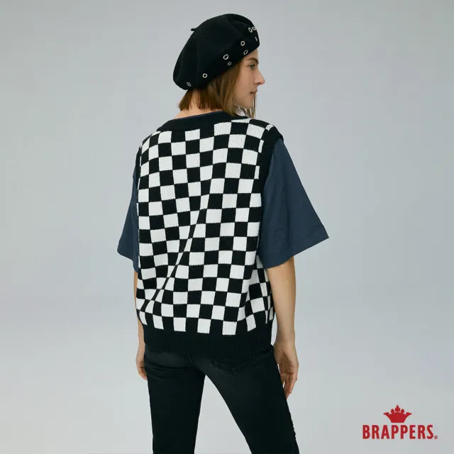 【BRAPPERS】女款 棋盤格V領針織背心(黑+米白)