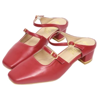 【Ann’S】少女芳心-頂級綿羊皮雙帶瑪莉珍方頭穆勒鞋-4cm-版型偏小(紅)