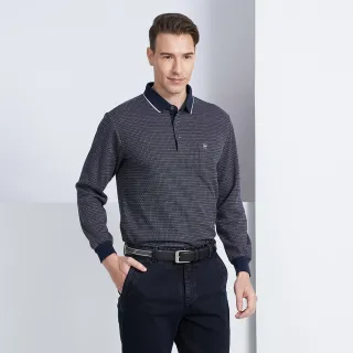 【pierre cardin 皮爾卡登】休閒服飾 蓄熱保暖素色厚長袖POLO衫-深藍色(5225270-38)