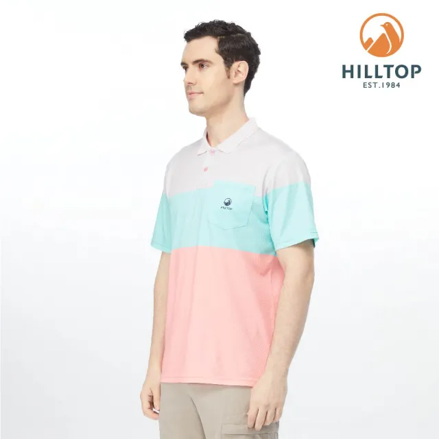 【Hilltop 山頂鳥】Golf-Pro Polygiene 男款抗菌吸濕快乾抗UV撞色條紋 POLO衫 PS14XMJ5 灰