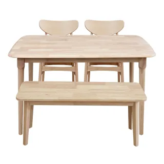 【BODEN】馬恩4尺實木餐桌+塔西實木餐椅+坦卡司3.3尺實木長凳組合-鄉村木紋色(一桌二椅一長凳)