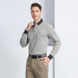 【pierre cardin 皮爾卡登】休閒服飾 蓄熱保暖素色厚長袖POLO衫-灰色(5225272-95)