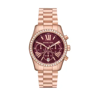 【Michael Kors】浪漫風情三眼晶鑽腕錶-玫瑰金X紅(MK7275)