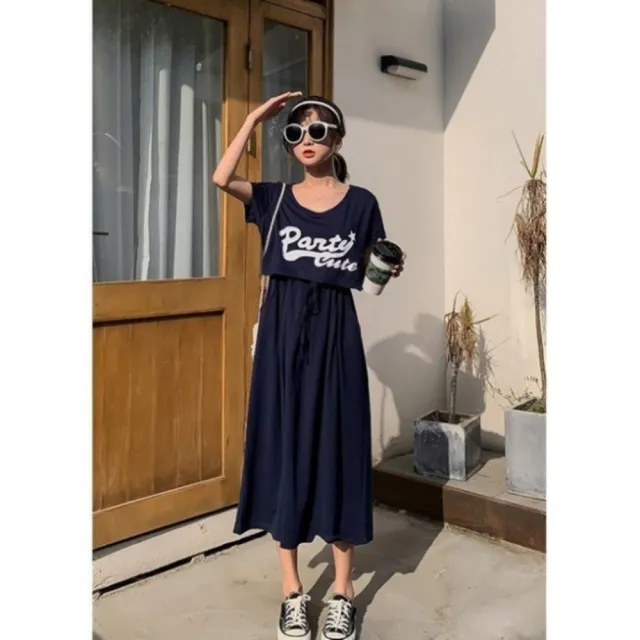 【漂亮小媽咪】夏日 PARTY Cute 字母 哺乳裙 英文 短袖 孕婦哺乳裙 長裙 孕