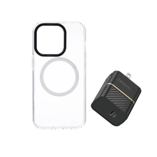 【Gramas】iPhone 14 Pro Max 6.7吋 強磁透明保護殼+OtterBox 30W氮化鎵GaN插頭(momo獨家限量套組)